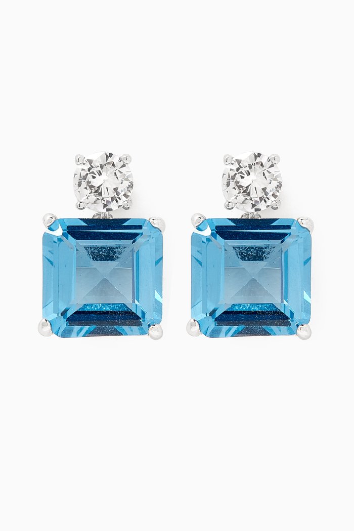 

Princess-cut CZ Drop Earrings in Rhodium-plated Brass, Blue
