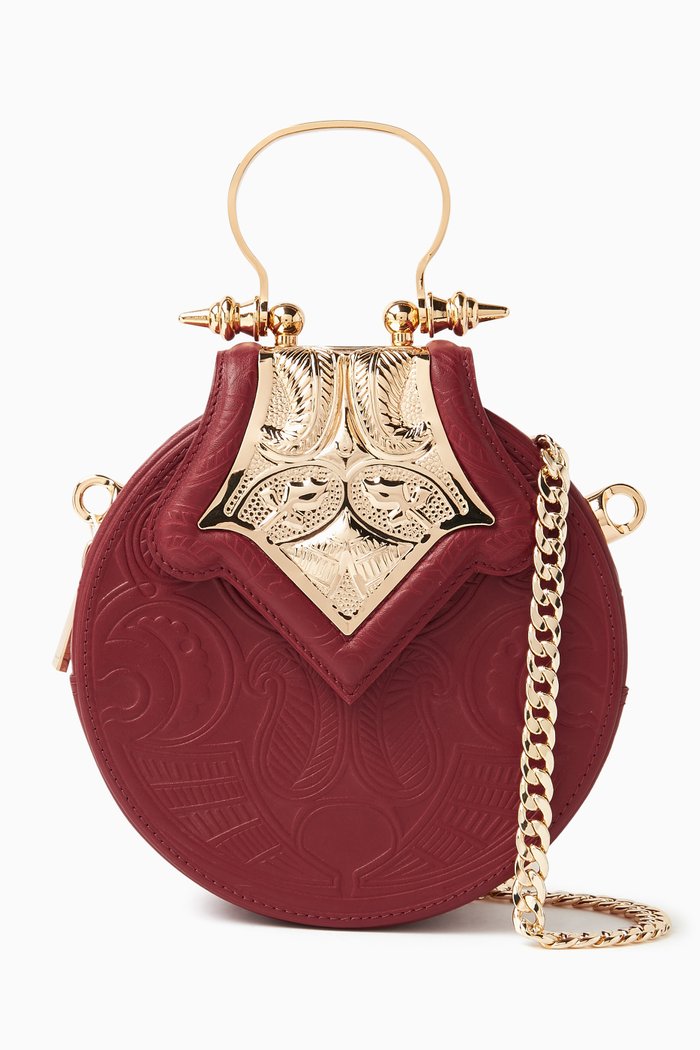 

Mini Dome Embossed Crossbody Bag in Leather, Burgundy