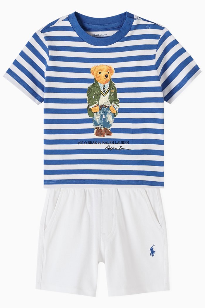 

Polo Bear T-shirt & Shorts Set in Cotton, Blue