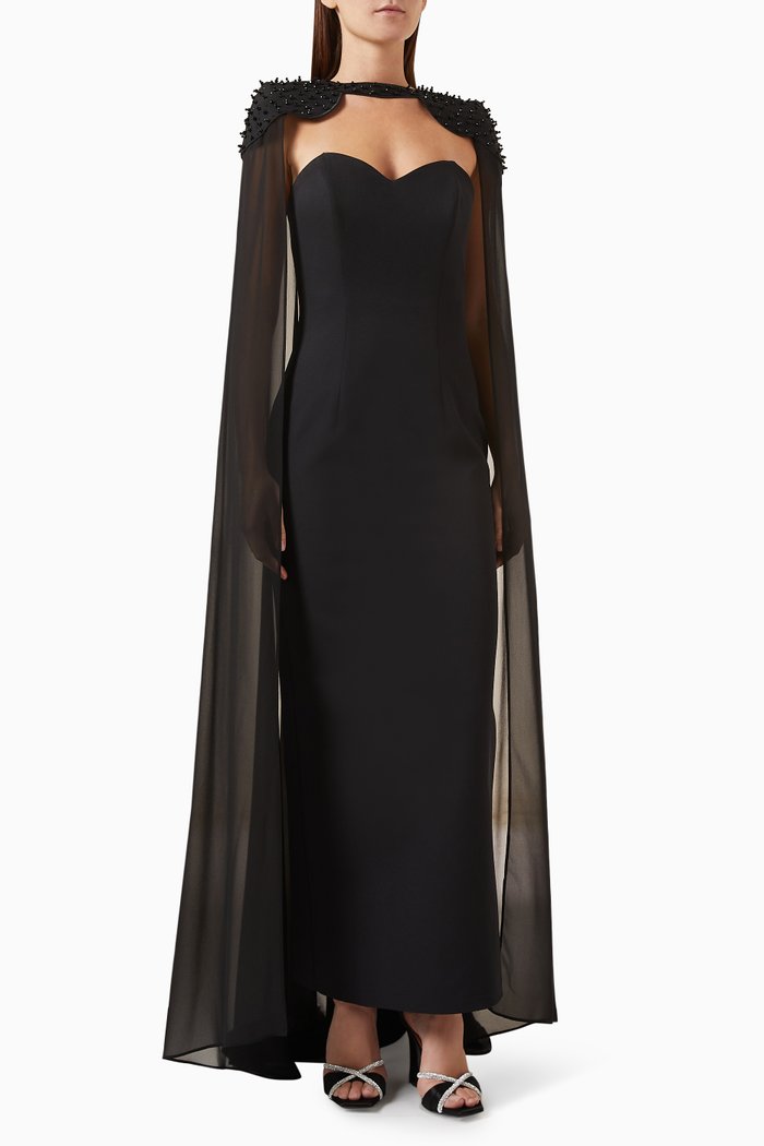

Embellished Dress & Cape Set, Black