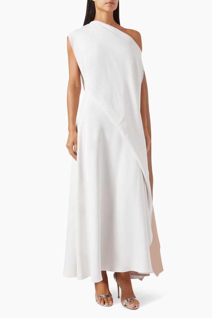 

Minimalist Off-shoulder Maxi Dress in Crepe, White
