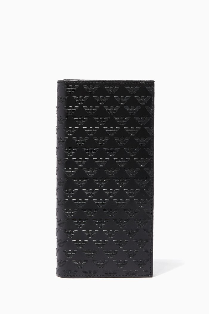 Black All-Over Eagle Long Leather Wallet