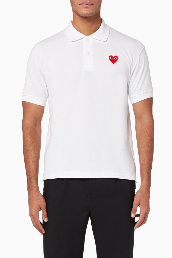Logo Appliqué Cotton Piqué Polo, White