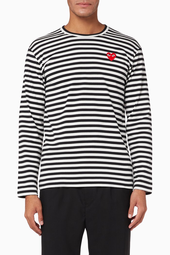 Striped Logo Appliqué Cotton T-Shirt, Black