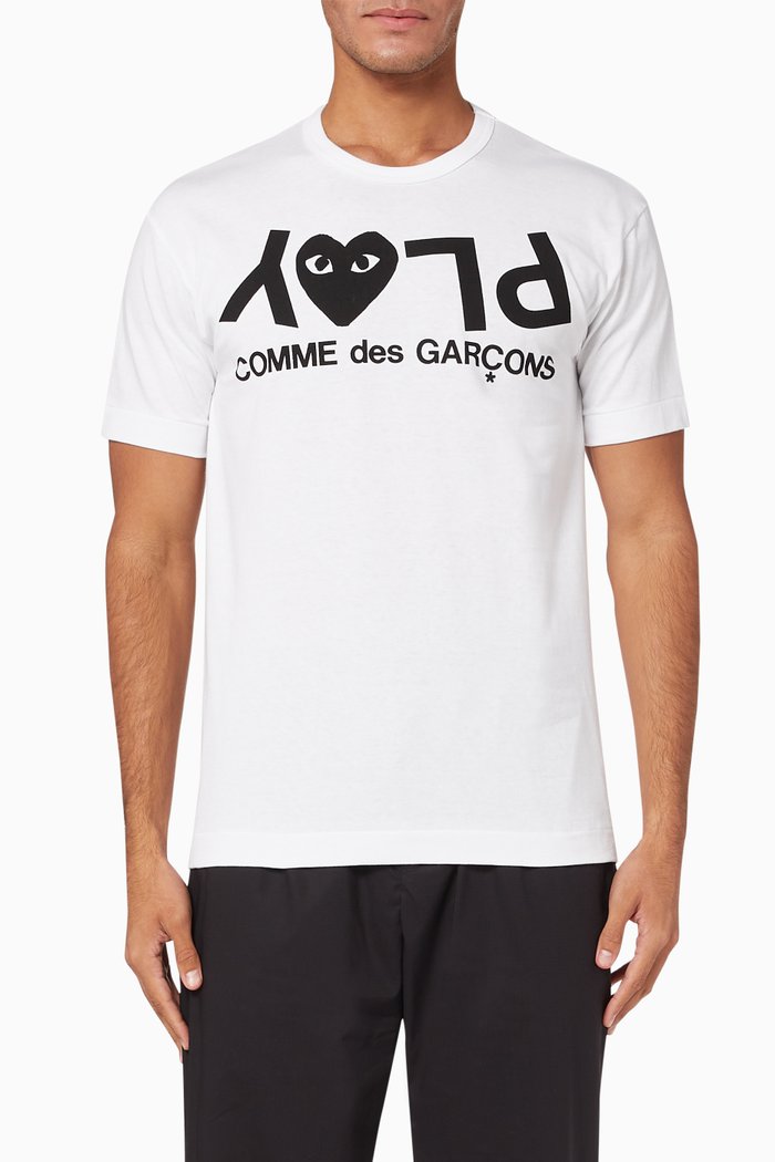Inverted Text Logo Cotton T-Shirt, White