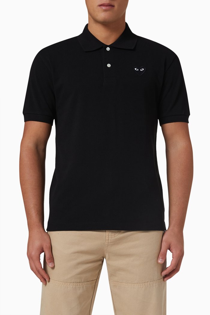 

Heart Logo Patch Polo Shirt in Cotton-piqué, Black