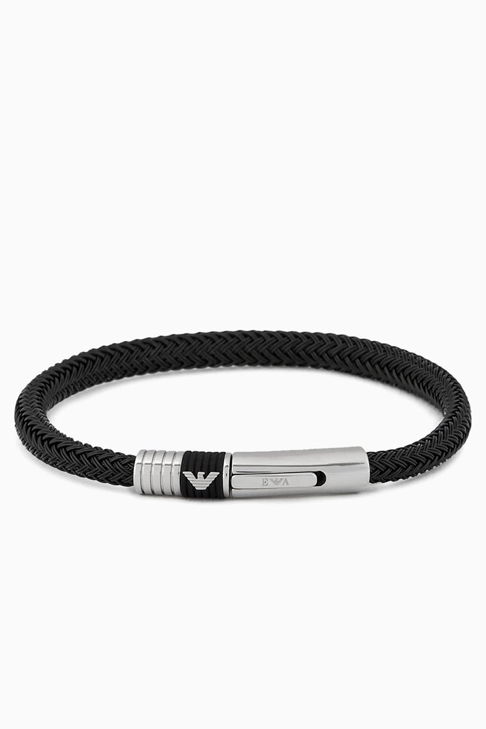 

EA Braided Bracelet in Leather & Stainless Steel, Silver