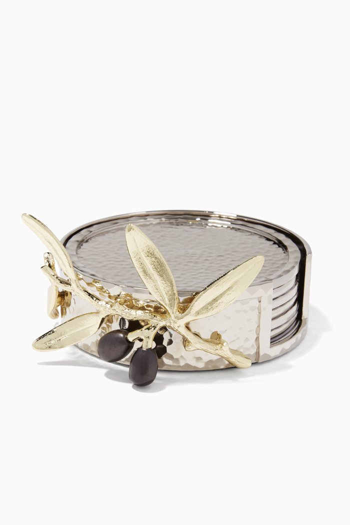 

Olive Branch Gold Coaster Set, Multicolour