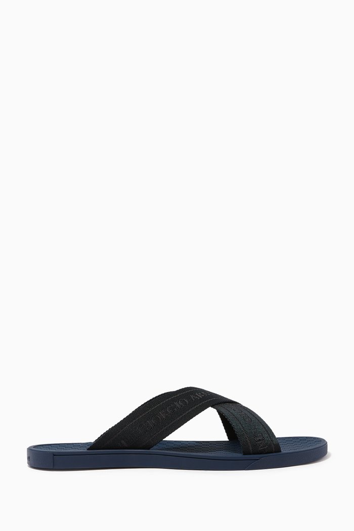

Logo-Print Rubber Criss-Cross Sandals, Blue