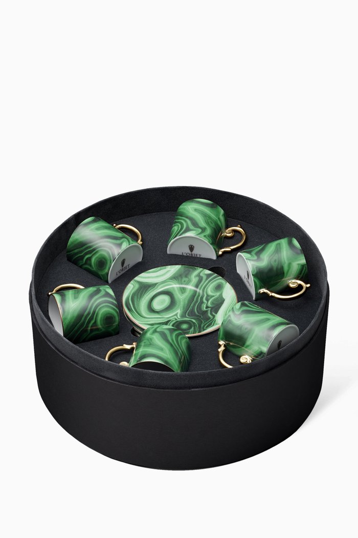 

Malachite Espresso Cup & Saucer, Set of 6, Multicolour
