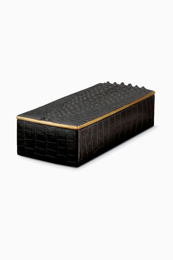 Black Crocodile Rectangle Desk Box, Multicolour