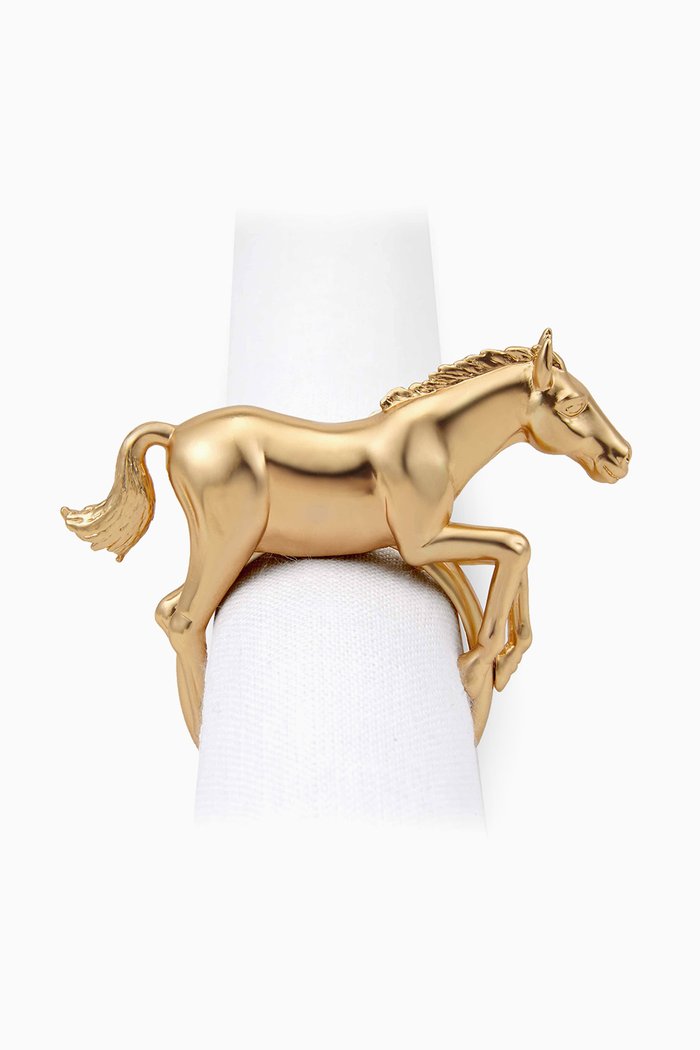 Gold Plated Horse Napkin Rings Set of Four, Multicolour