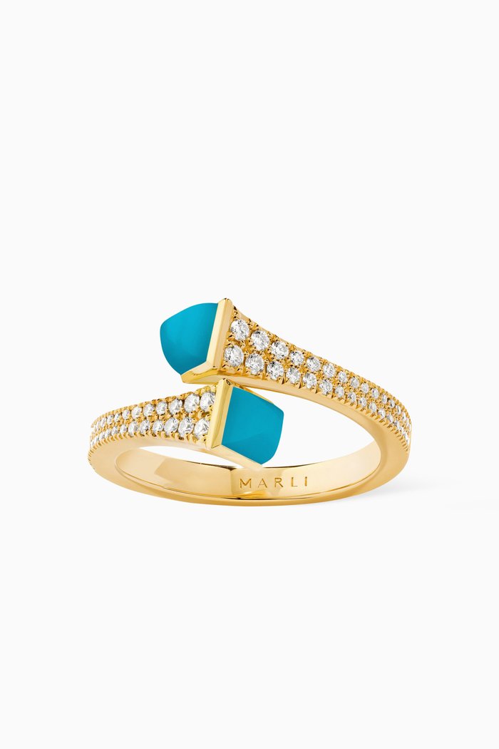 

Cleo Diamond Slim Ring with Turquoise in 18kt Yellow Gold