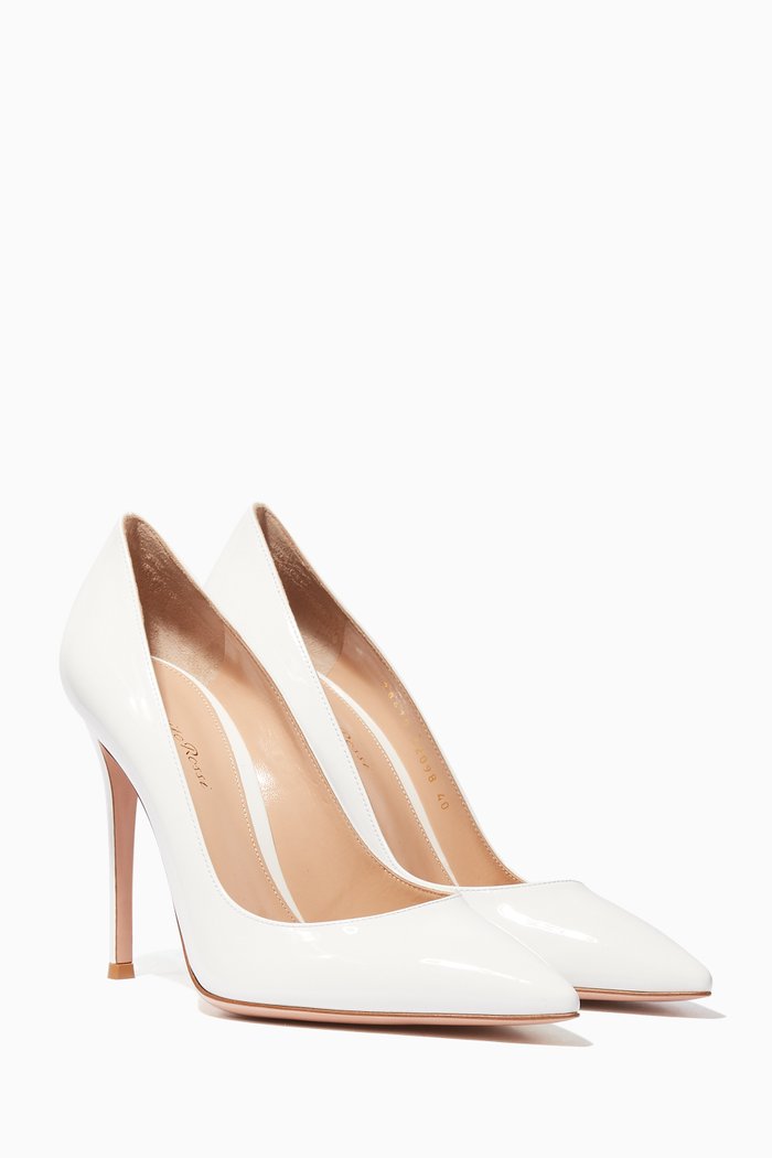 

White Patent-Leather Point-Toe Pumps