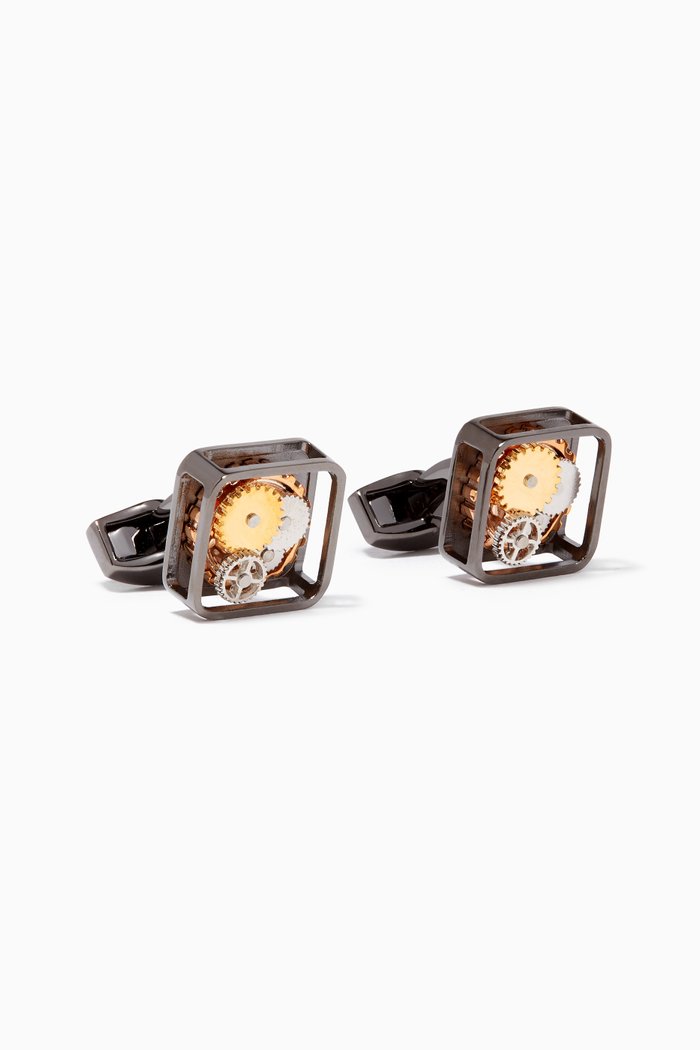 Gunmetal Square Gear Cufflinks, Grey