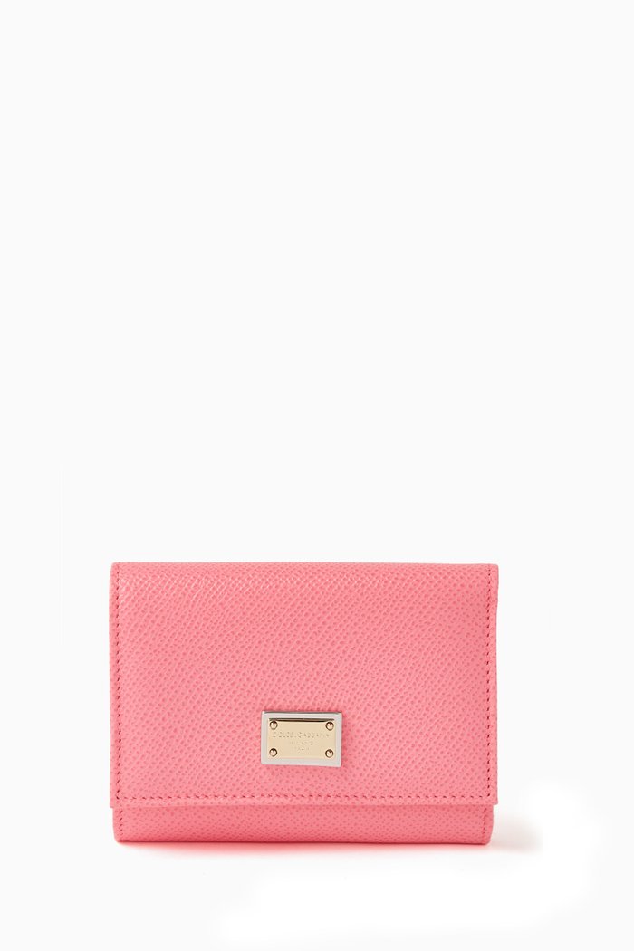 

Small Trifold Wallet in Dauphine Leather, Pink