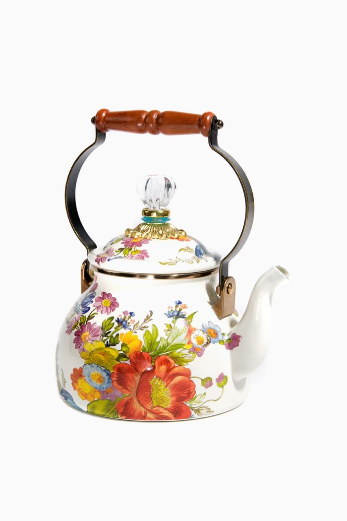 

2 Quart Flower Market Tea Kettle, White, Multicolour