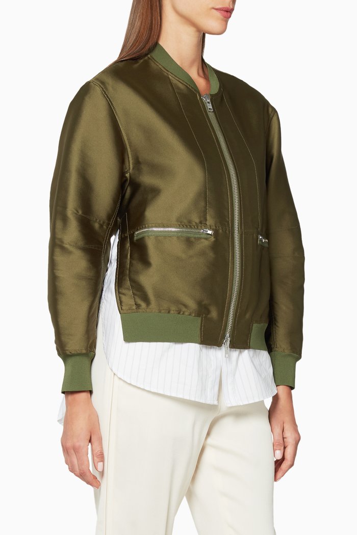 

Khaki Trompe l'Oeil Bomber Jacket, Green