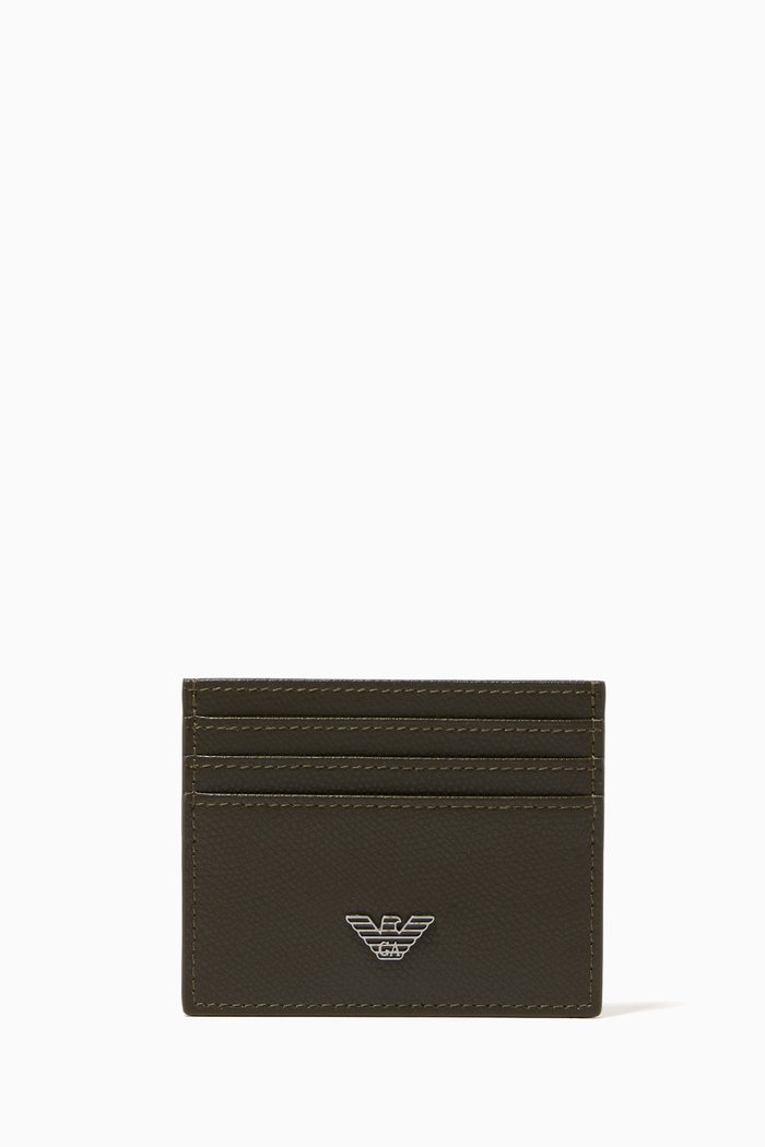 

Eagle Logo Leather Card Holder, Green