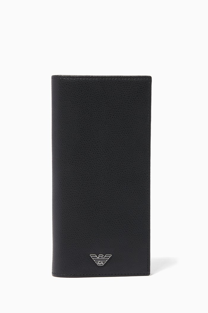 

Eagle Plaque Long Leather Wallet, Black