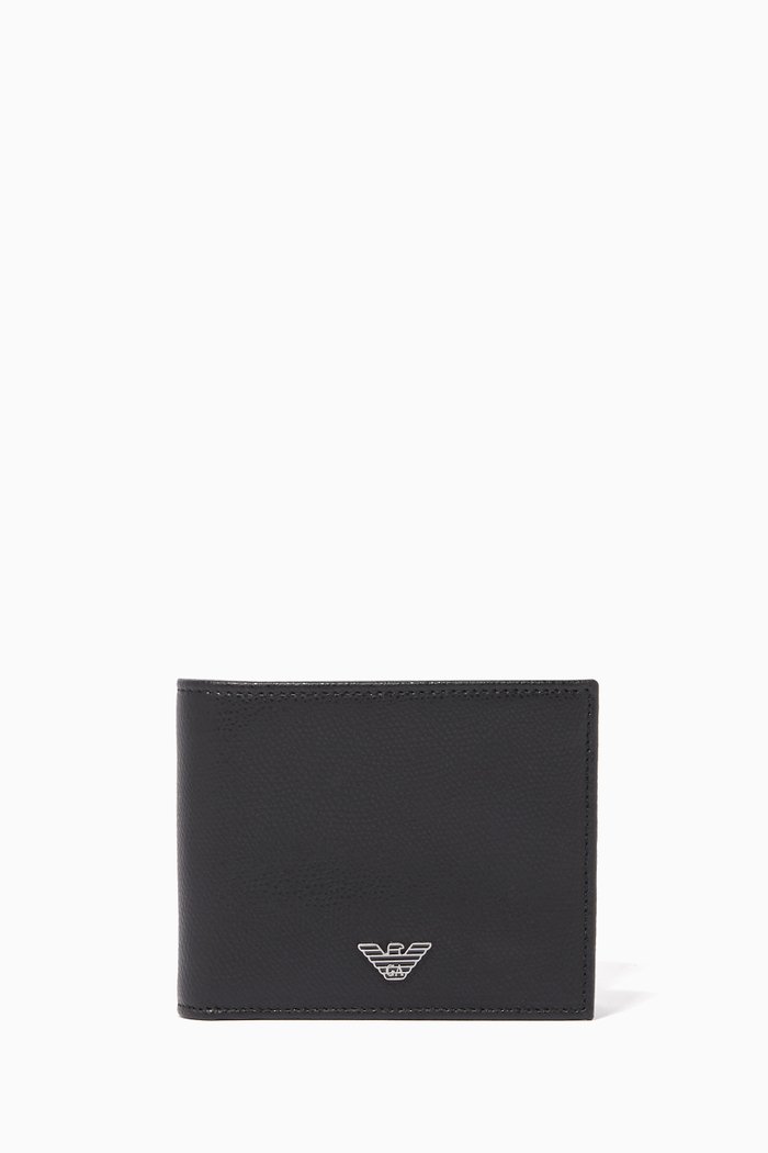 

Printed-Leather Bi-Fold Wallet, Black