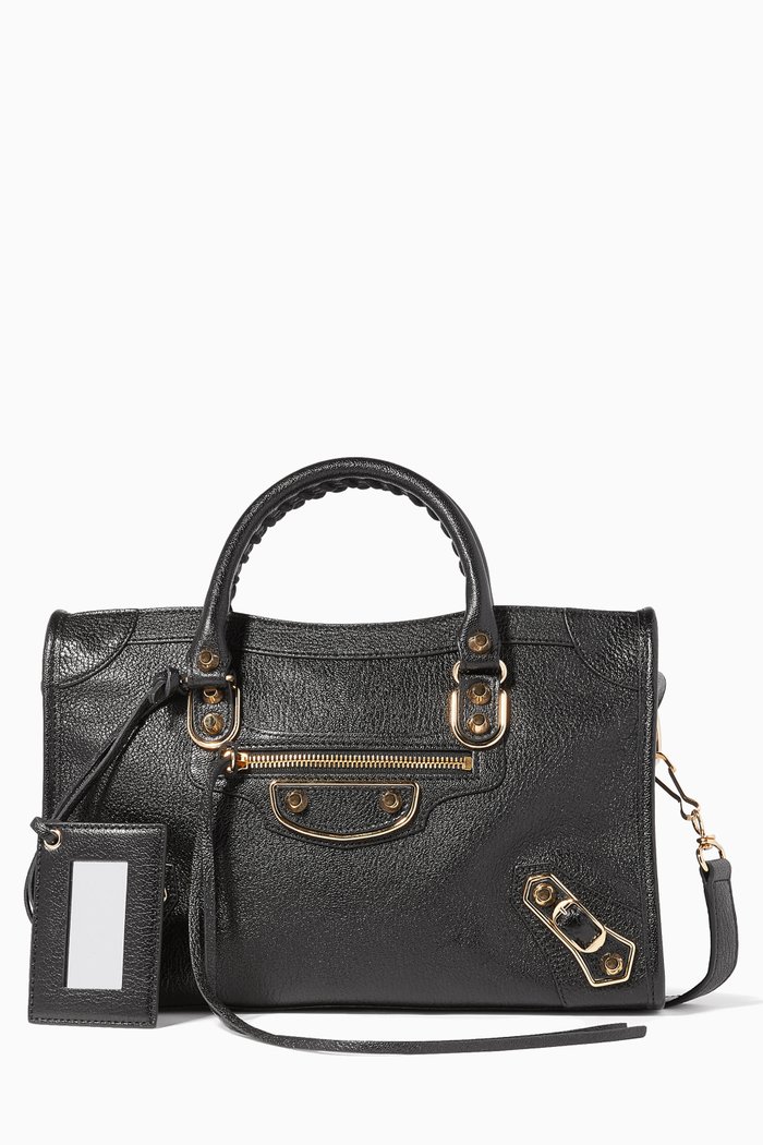 

Black Small Classic Metallic Edge City Tote Bag