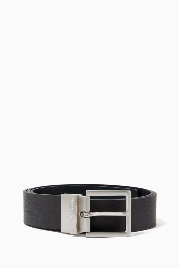 Reversible Belt in Leather, Black