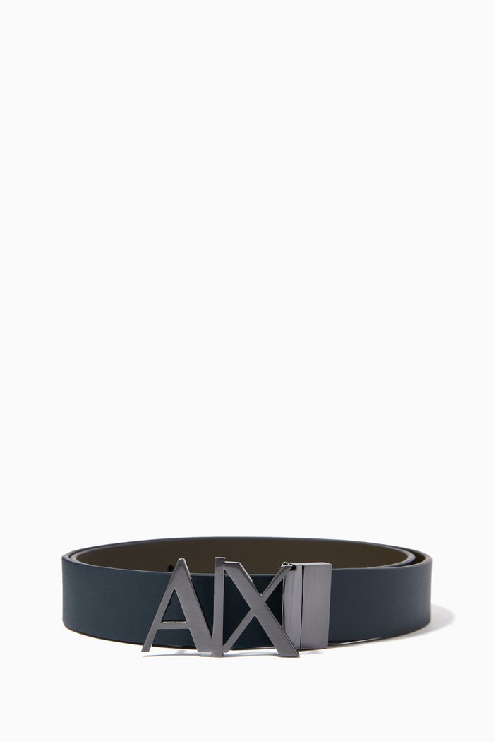 

Logo Hinge Belt in Leather, Blue