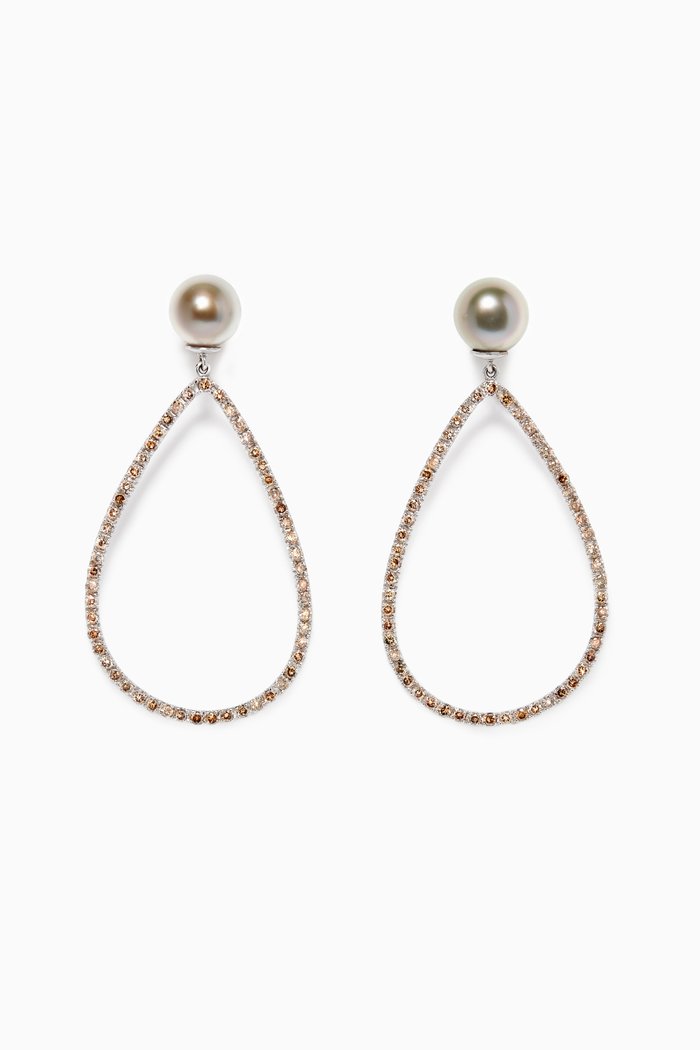 

Zoja Pearl Earrings with Diamonds in 18kt White Gold, Silver