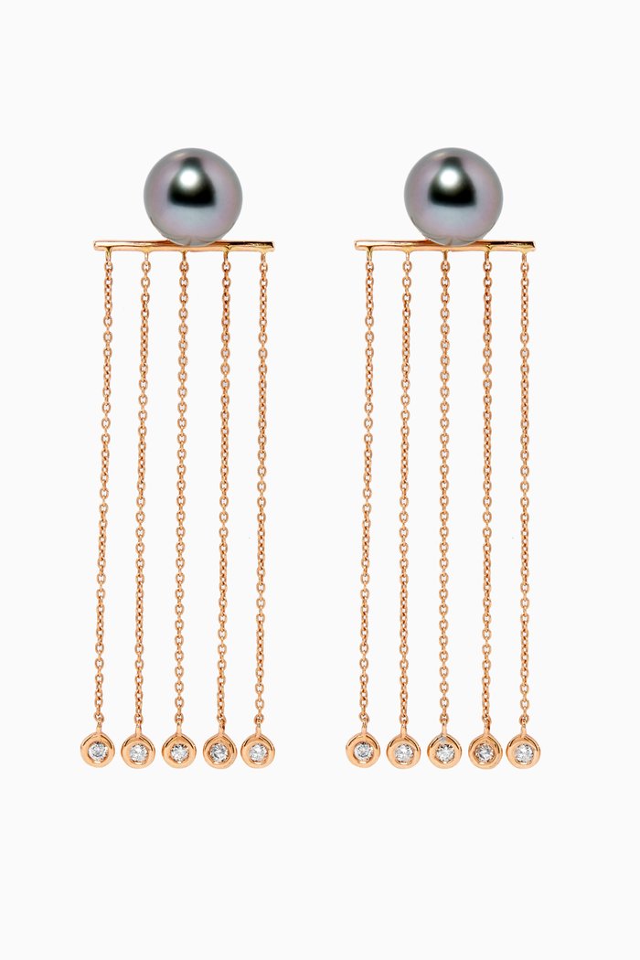 Zoja Pearl Earrings with Diamond Drops in 18kt Rose Gold