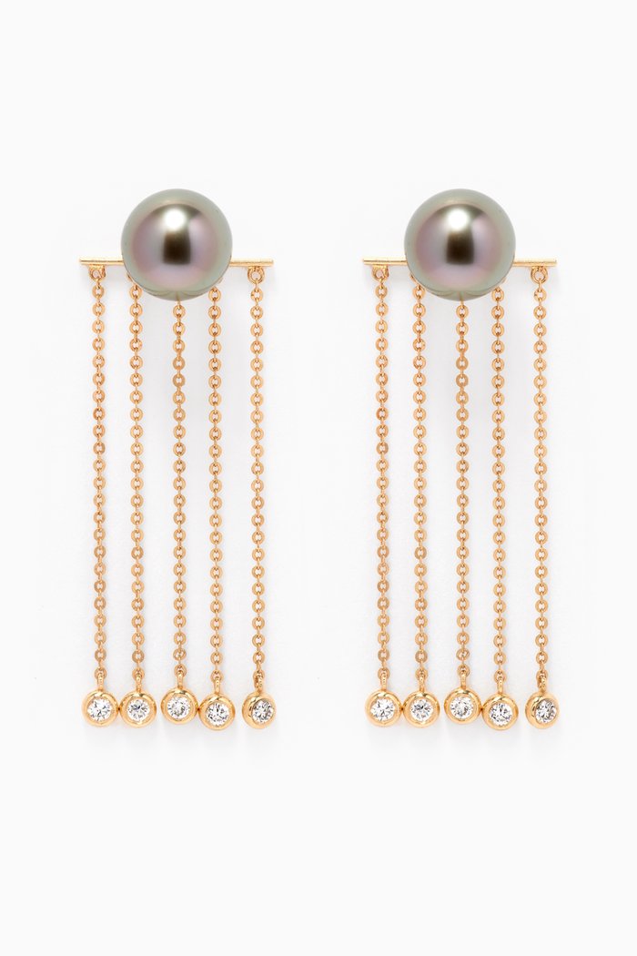 

Zoja Pearl Earrings with Diamond Drops in 18kt Gold, Yellow