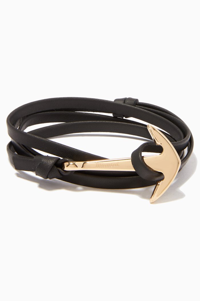 Black Leather Anchor Bracelet