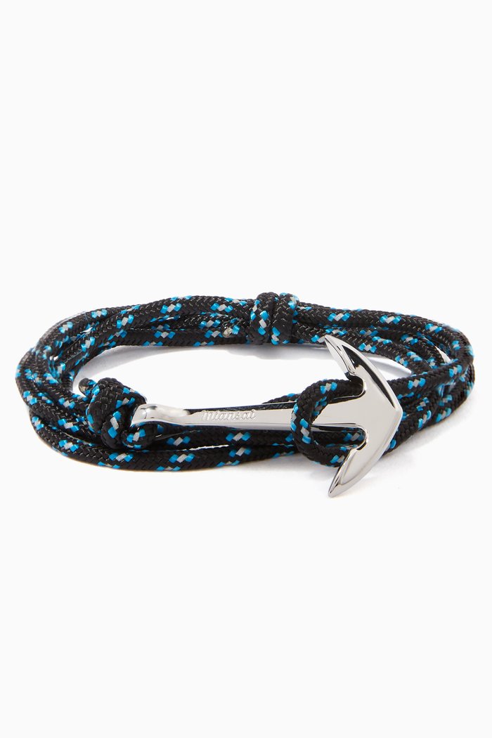 Balck & Blue Rope & Silver Plated Anchor Bracelet, Black
