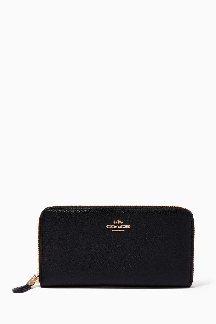 

Accordion Zip Wallet in Pebbled Leather, Black