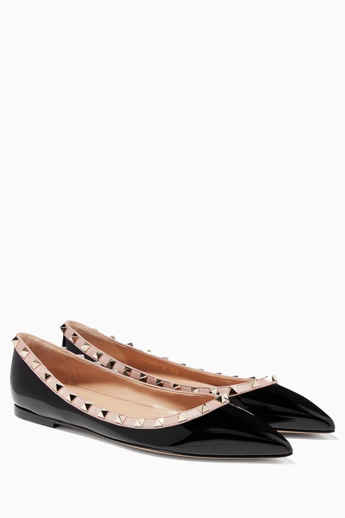 Noir Rockstud Patent Ballerinas, Black