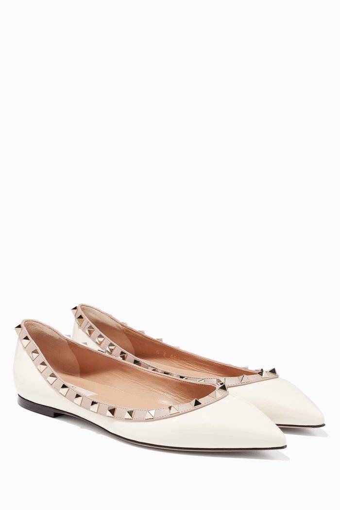 

Light-Ivory Rockstud Patent Ballerinas, Neutral