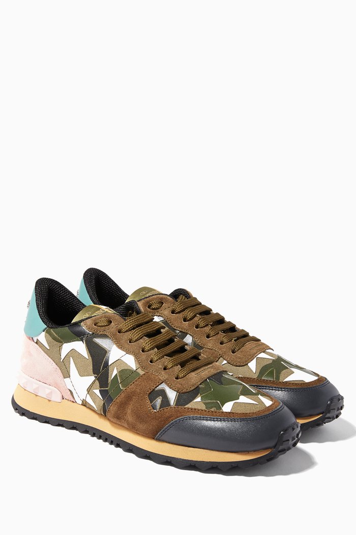 

Valentino Garavani Camouflage Starstudded Sneakers, Green