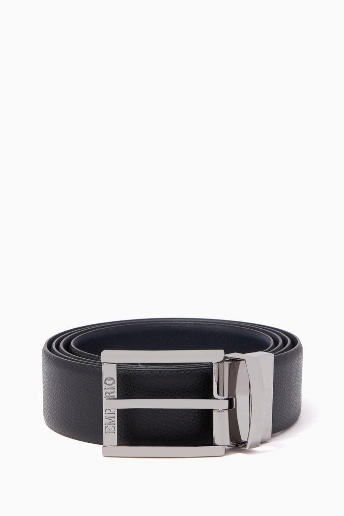 

Reversible Boarded & Smooth Leather Belt, Black
