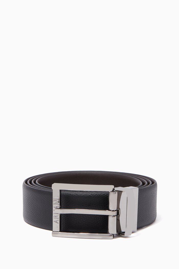 

Reversible Boarded & Smooth Leather Belt, Black