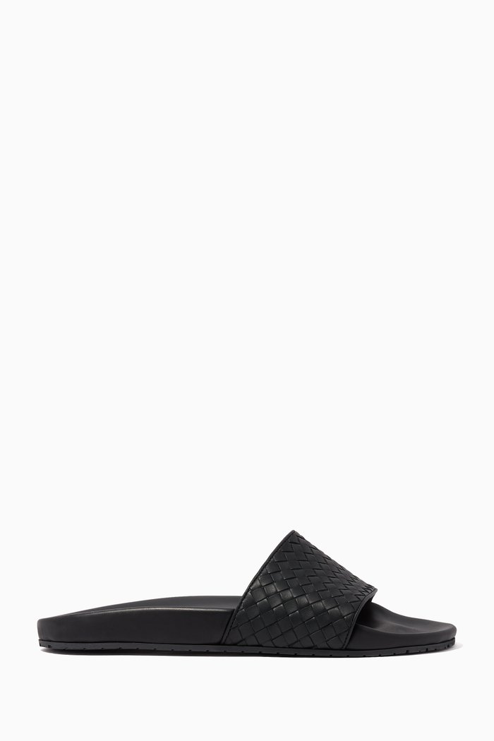 

Lake Sandals in Intrecciato Calfskin, Black