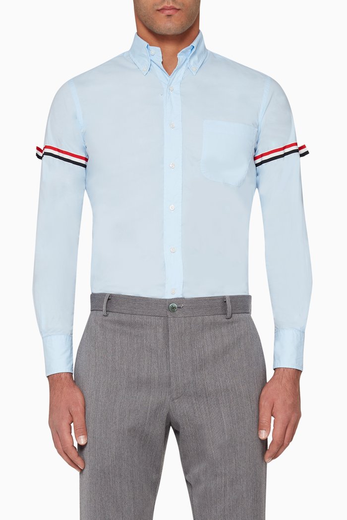 White Stripe Detail Cotton Shirt, Blue