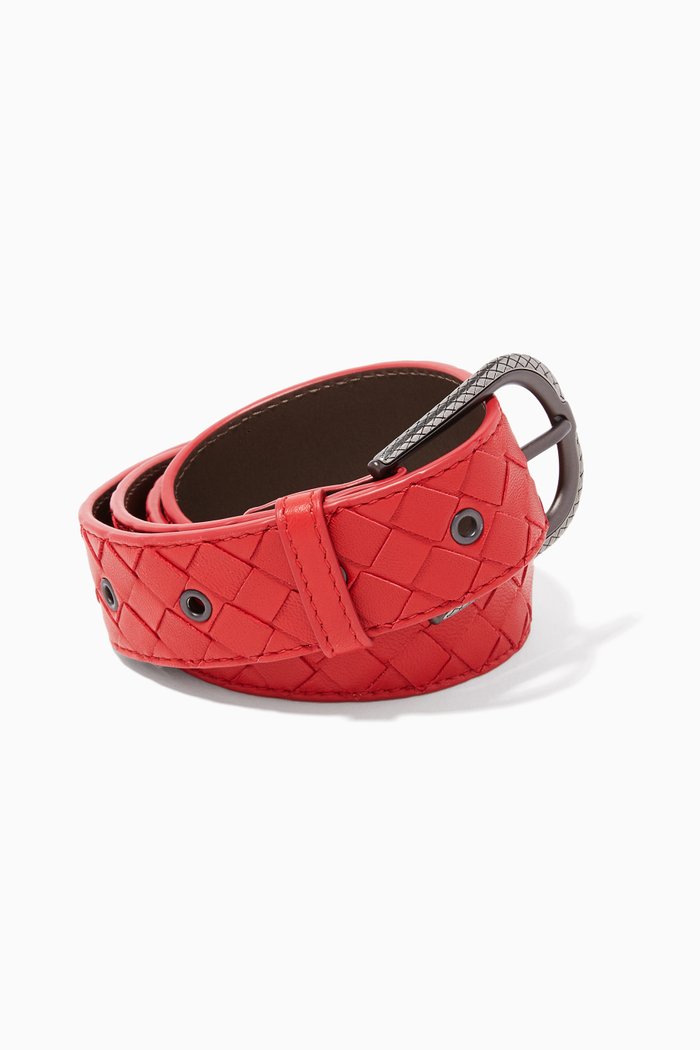 

Red Intrecciato Leather Belt