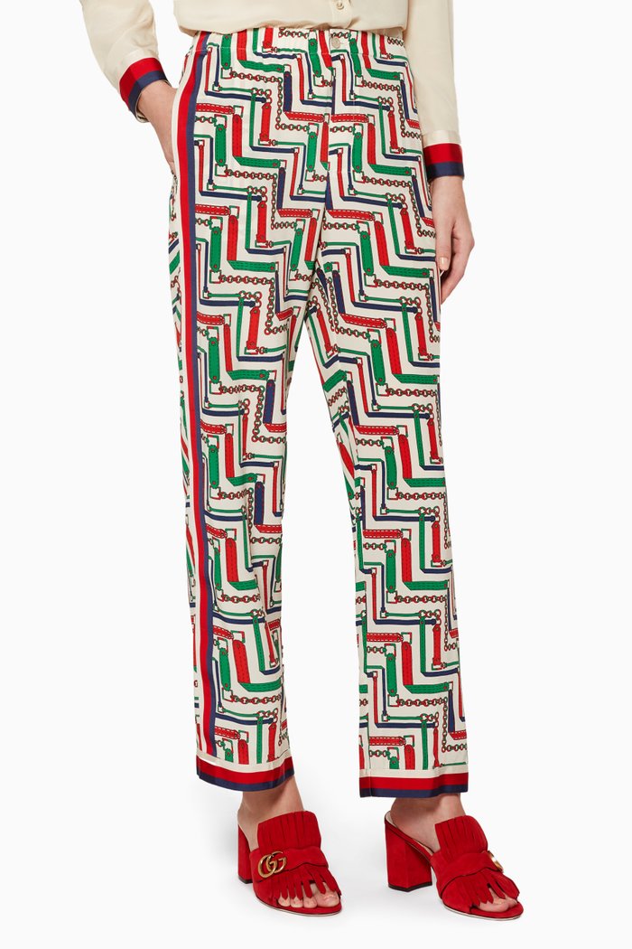 

Corsage Print Silk Pants, Multicolour