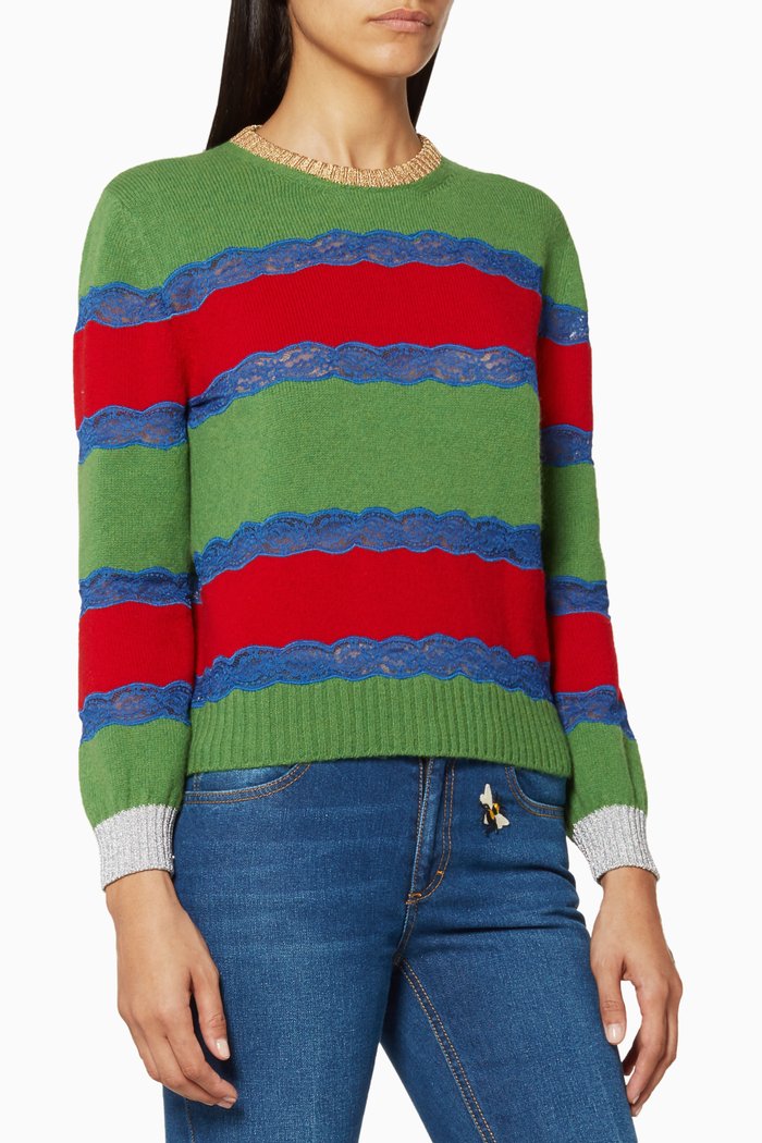 

Green Striped Wool And Lace Sweater