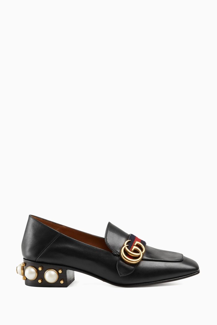 

Black Leather Web Loafers, Multicolour