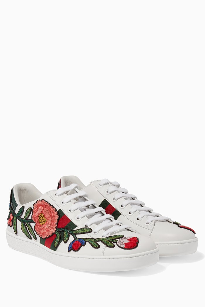 

White Ace Floral-Embroidered Sneakers