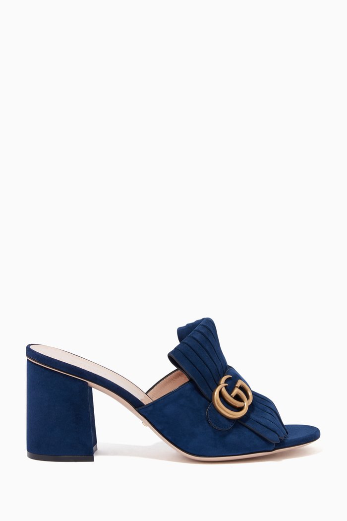 

Navy Suede Mid-Heel Slides, Blue