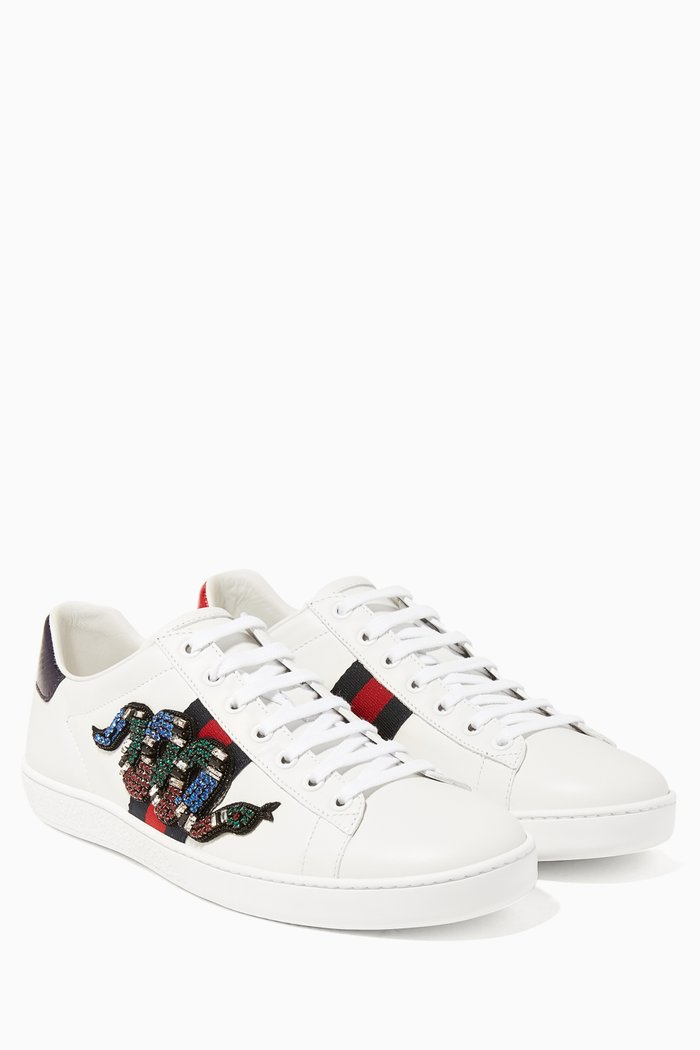 

White Ace Snake-Embellished Sneakers, Multicolour