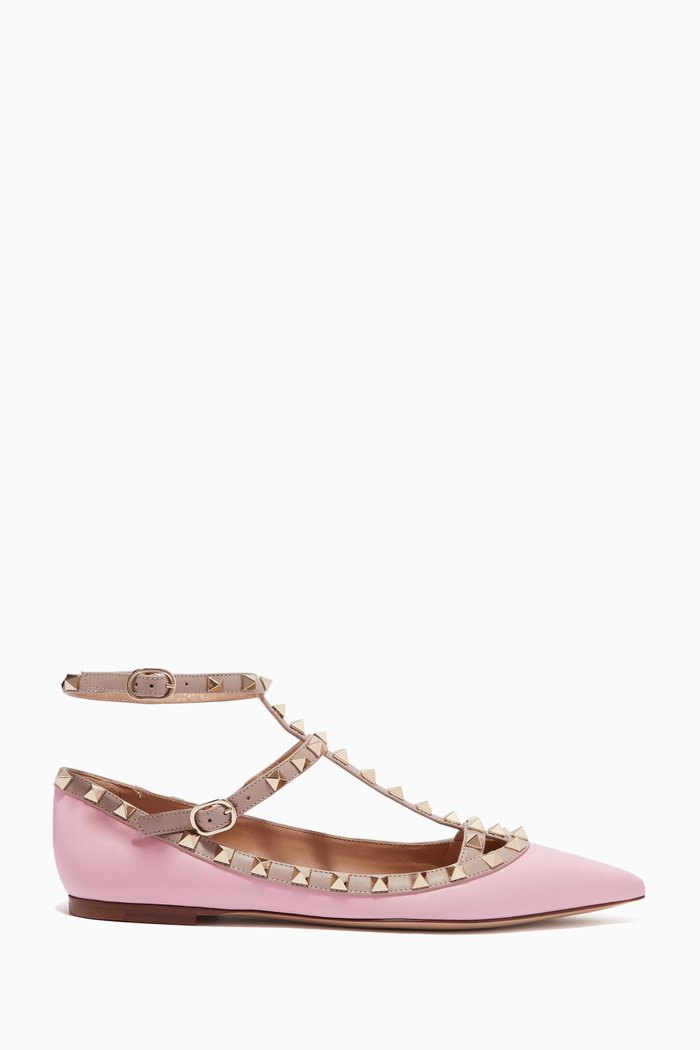 

Valentino Garavani Rockstud Caged Ballet Flats in Leather, Pink