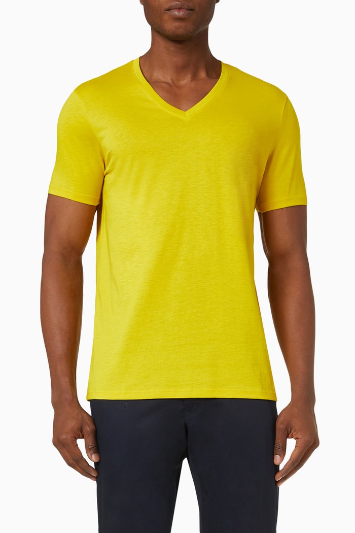 

V-neck T-shirt in Pima Cotton, Yellow